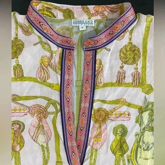 Debbie Katz Western Equestrian Print Embroidered Tunic Dress Coastal Cowgirl - Picture 5 of 9